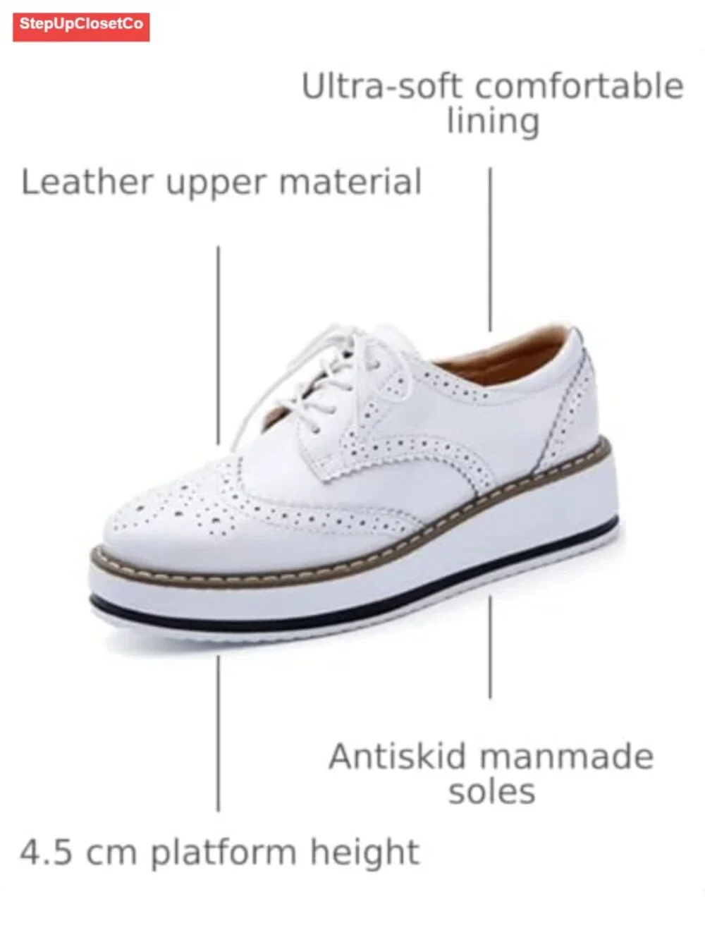 Platform Lace-Up Wingtip Oxfords Leather Square Toe Shoe